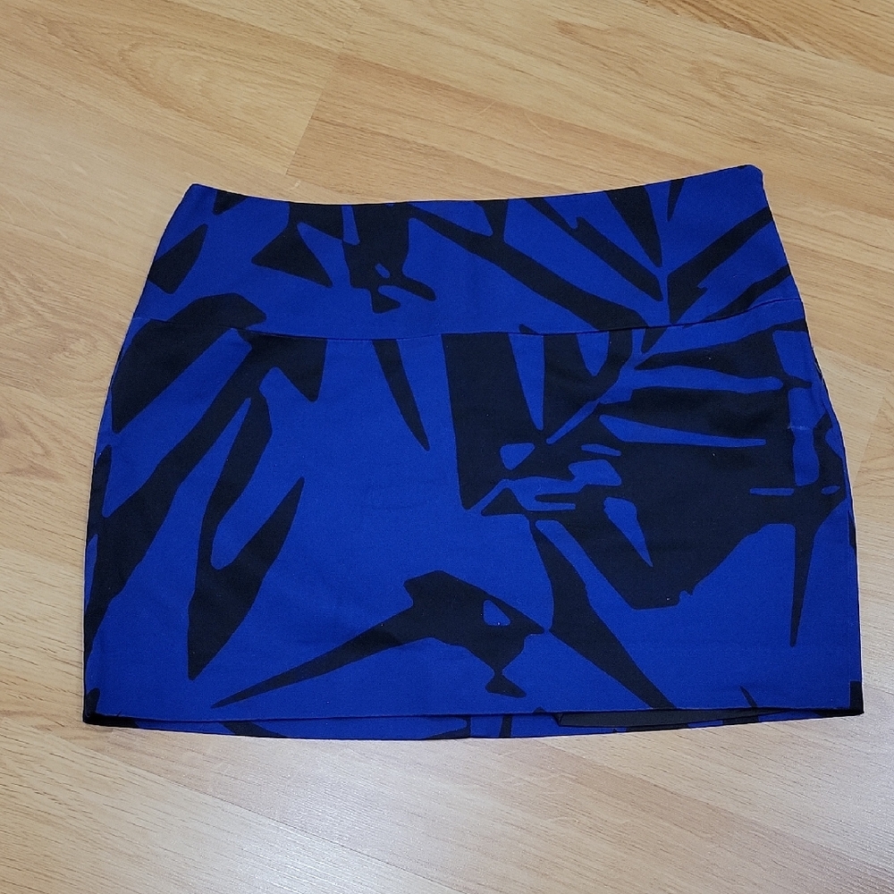 Express Royal Blue Mini Skirt with Black Abstract Print